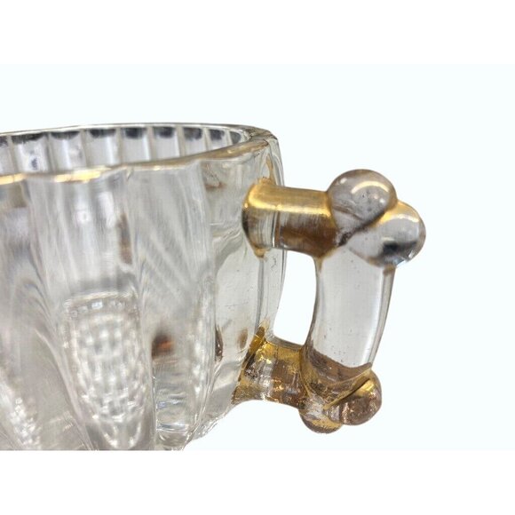 Vintage Glass Cream & Sugar Set With Gold Accents & Ribbed Design - Picture 2 of 6